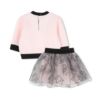 Younger Girls Pink & Black Logo Tulle Skirt Set