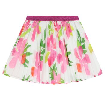 Girls Ivory & Pink Floral Pleated Skirt