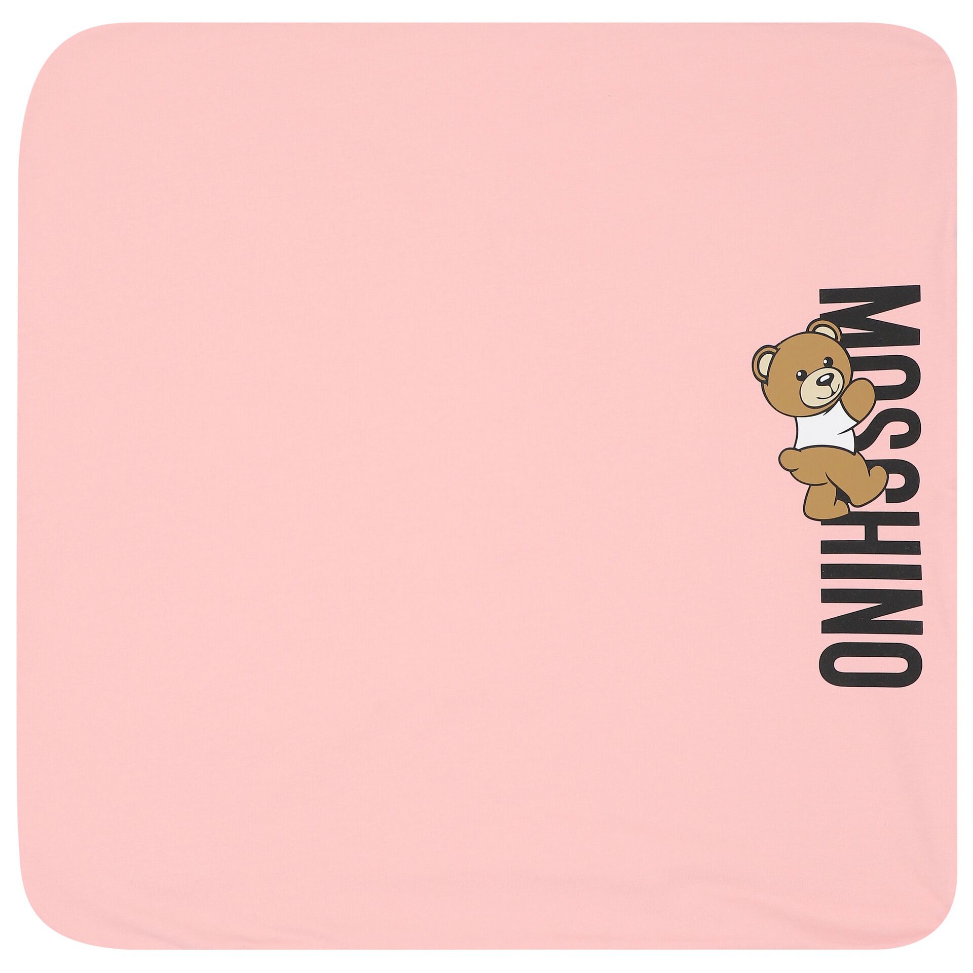 Moschino Girls Pink Teddy Bear Logo Baby Blanket Junior Couture