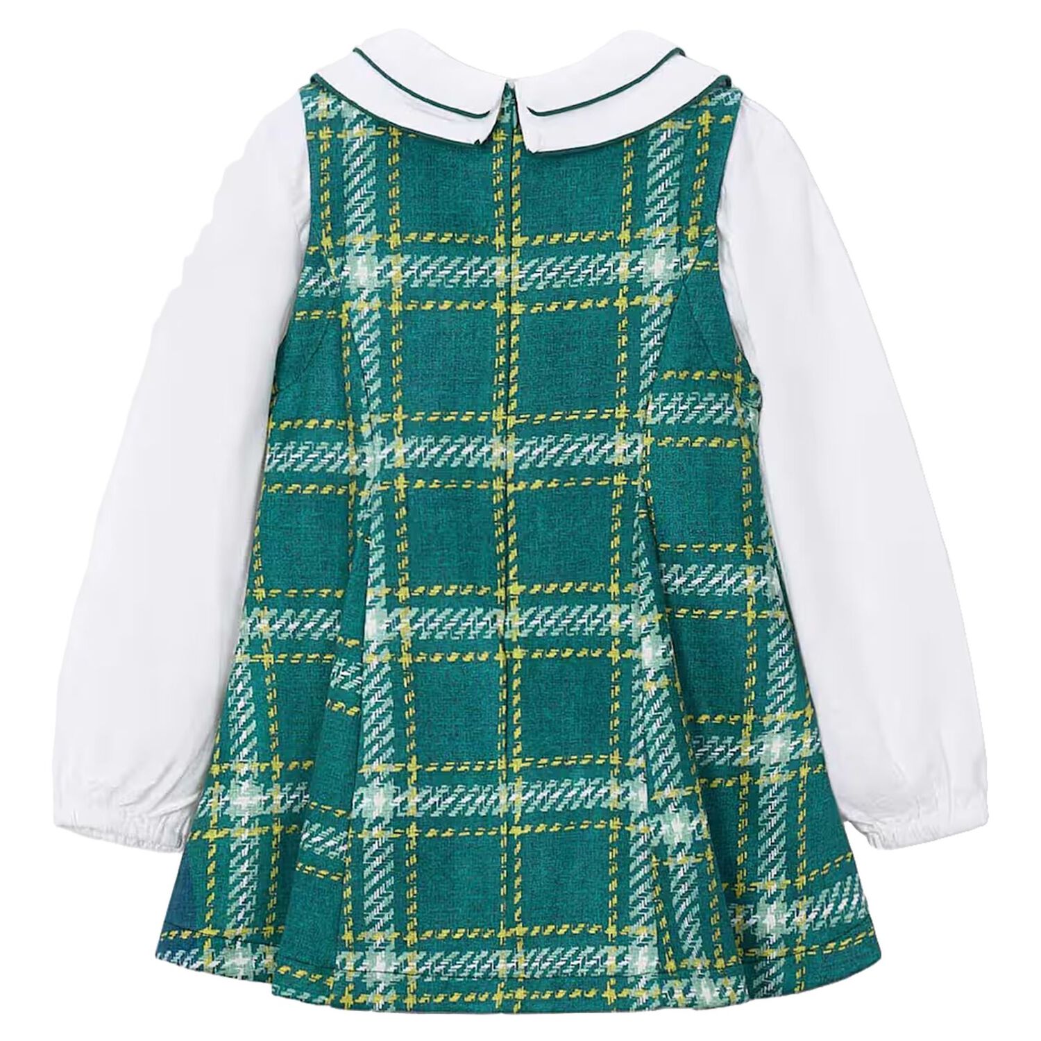 Girls Green & White Pinafore Dress, 1, hi-res