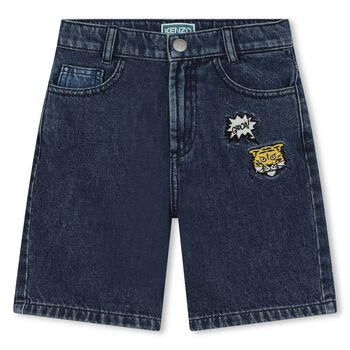 Boys Blue Tiger Logo Denim Shorts