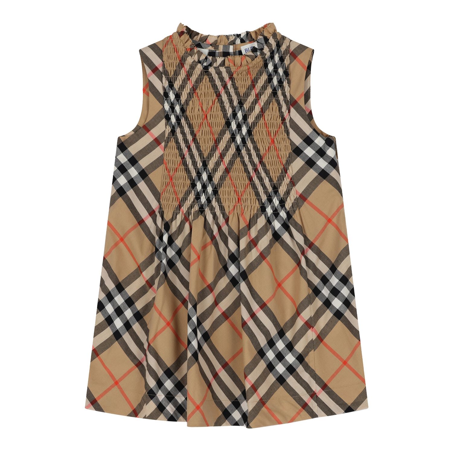 Baby Girls Beige Check Dress, 1, hi-res