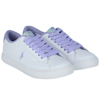 Girls White & Purple  Logo Trainers
