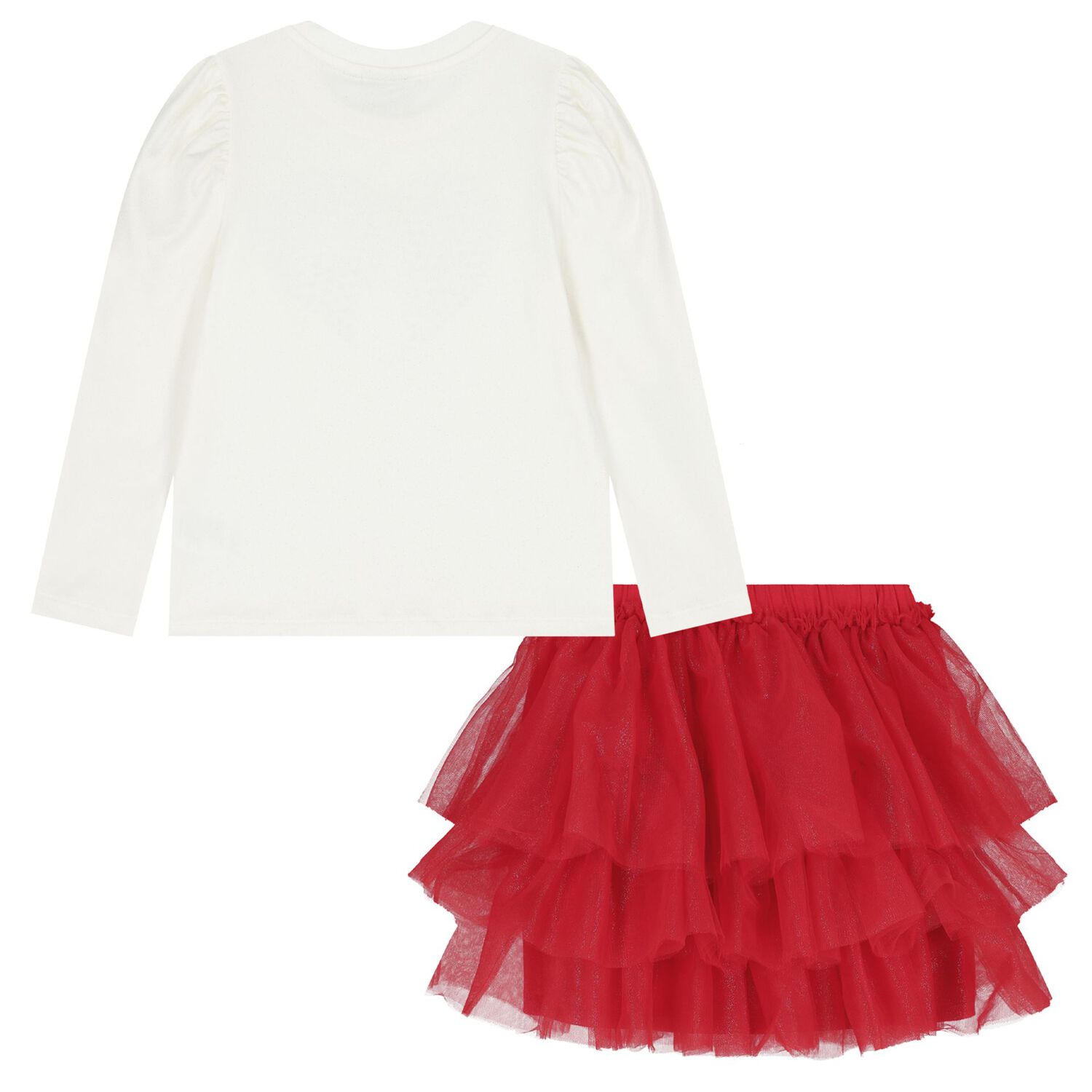 Girls White & Red Tulle Skirt Set, 1, hi-res