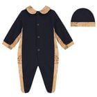 Navy blue & Beige Geo Map Babygrow Set, 2, hi-res