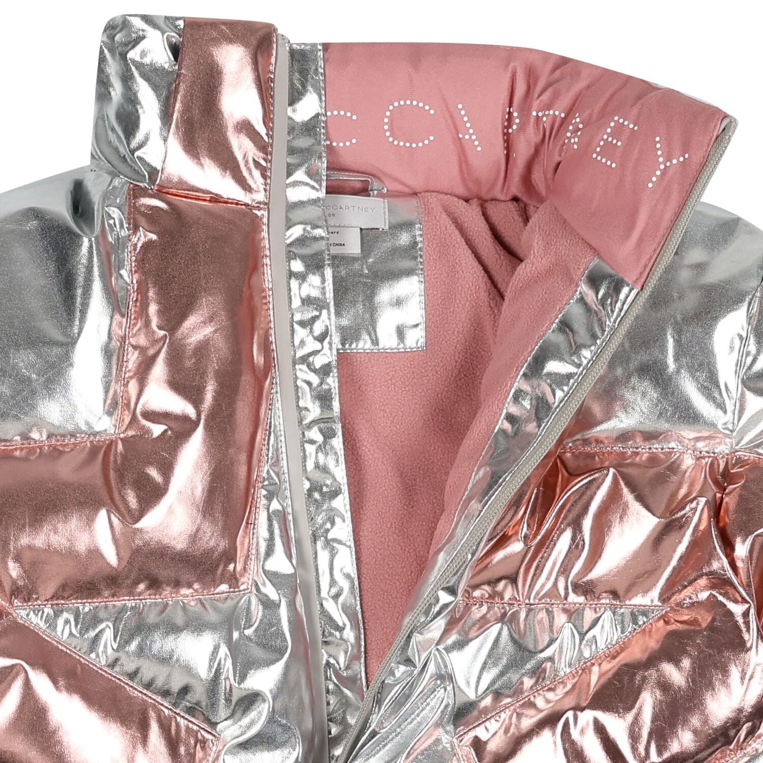 Girls Silver Metallic Star Puffer Jacket, 1, hi-res