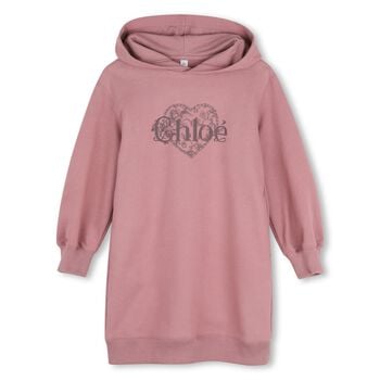 Girls Mini Me Pink Heart Logo Hooded Dress