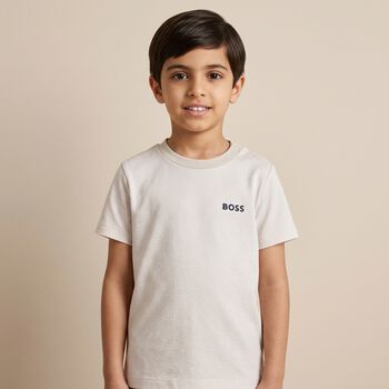 Younger Boys Beige Logo T-Shirt