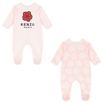 Baby Girls White & Pink Boke Flower Babygrows ( 2 Pack )