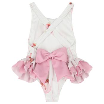 Girls White & Pink Milk Shake Swimsuit