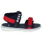 Boys Navy Blue & Red Logo Sandals, 1, hi-res