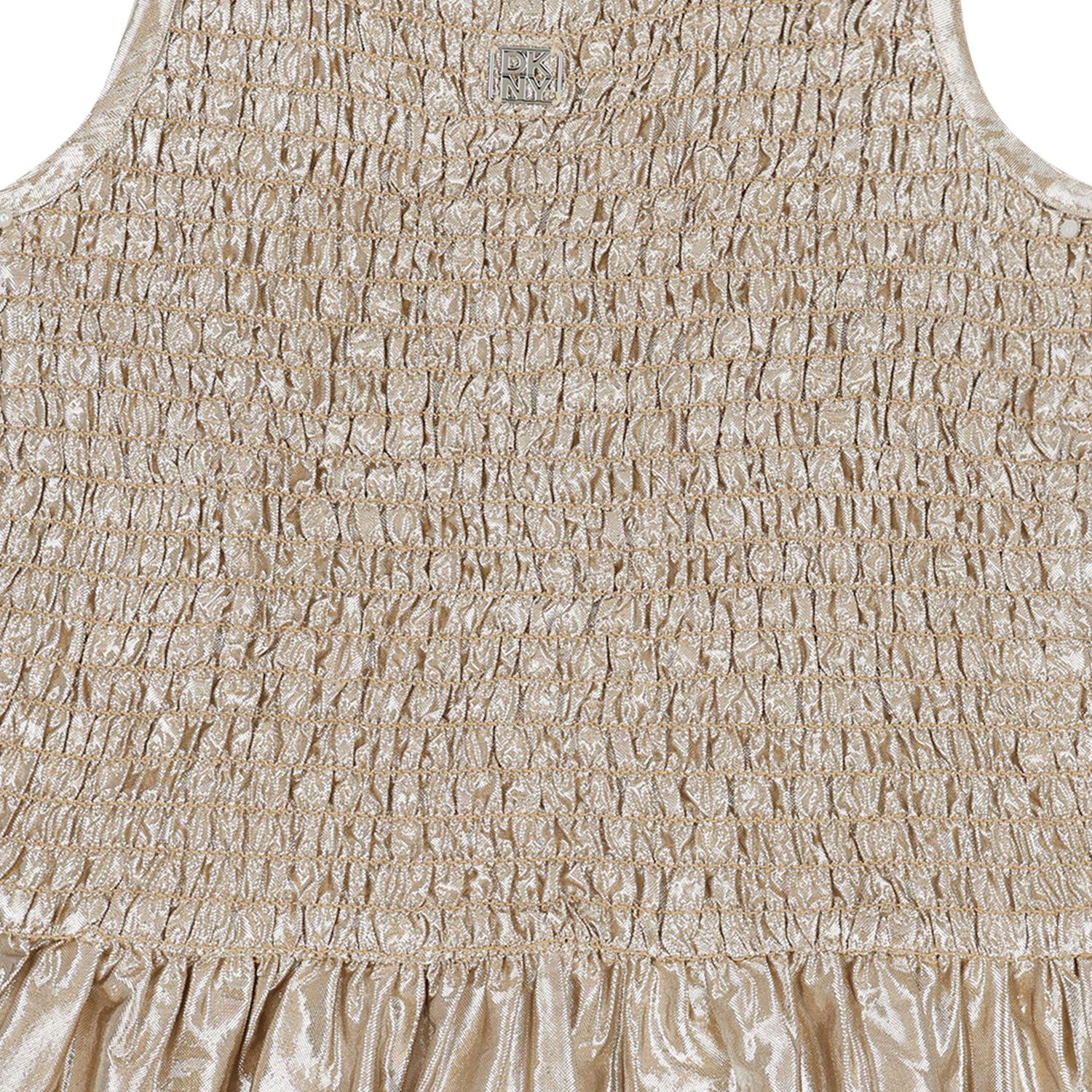 Girls Metallic Gold Logo Ruched Dress, 1, hi-res