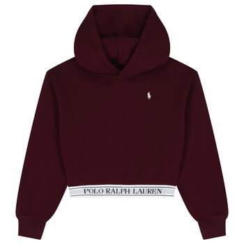 Girls Burgundy Logo Hooded Top