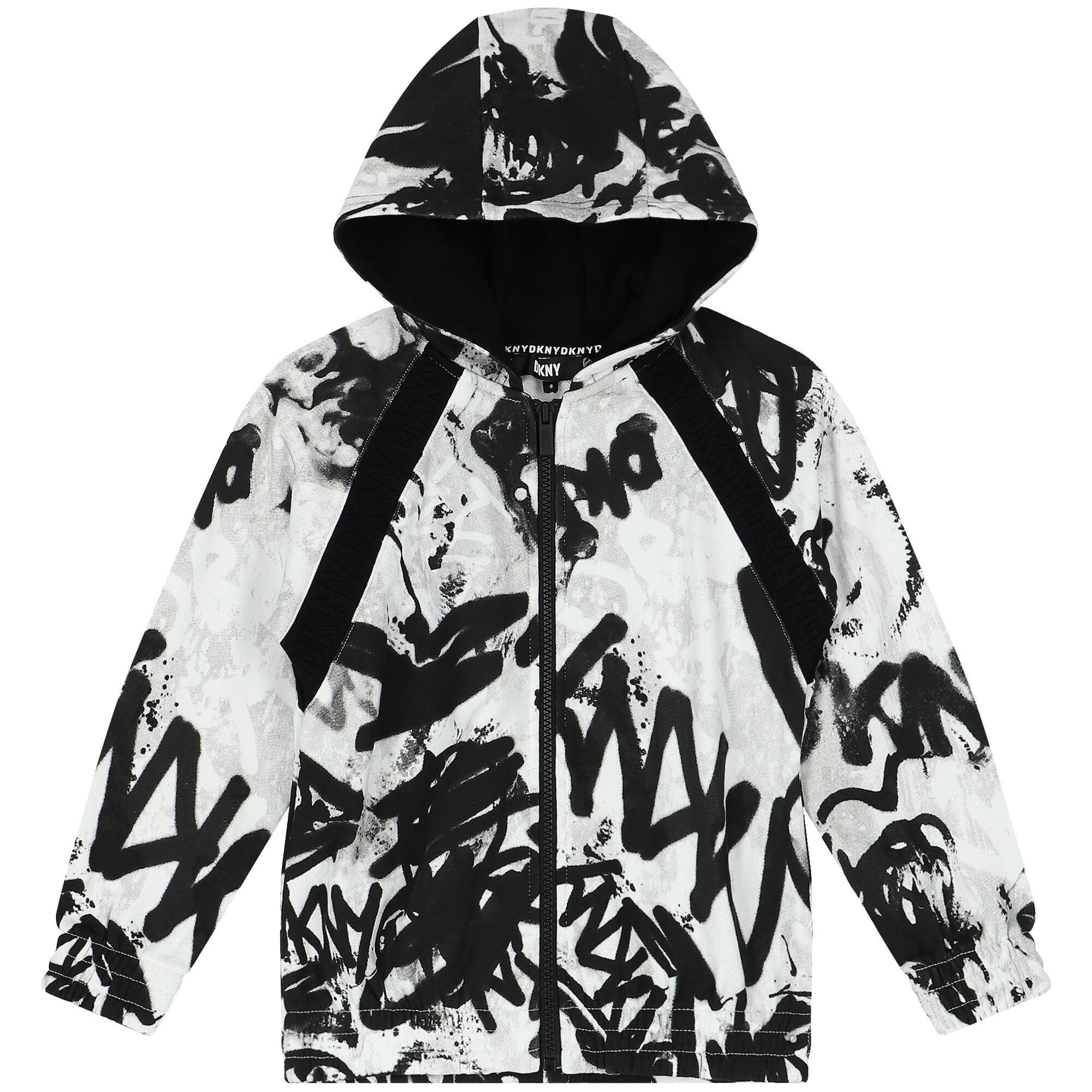 DKNY White & Black Graffiti Logo Hooded Zip Up Top | Junior