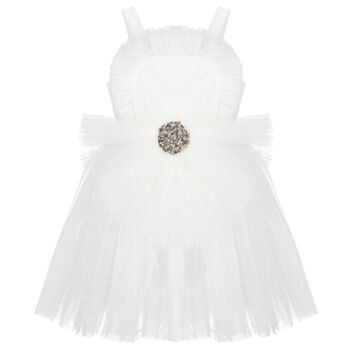 Girls White Flower Tulle Dress