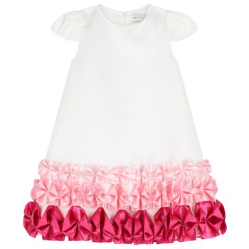 Girls White & Pink Ruched Dress