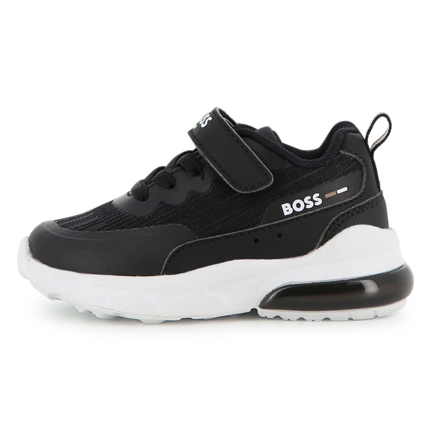Boys Black Logo Trainers, 1, hi-res
