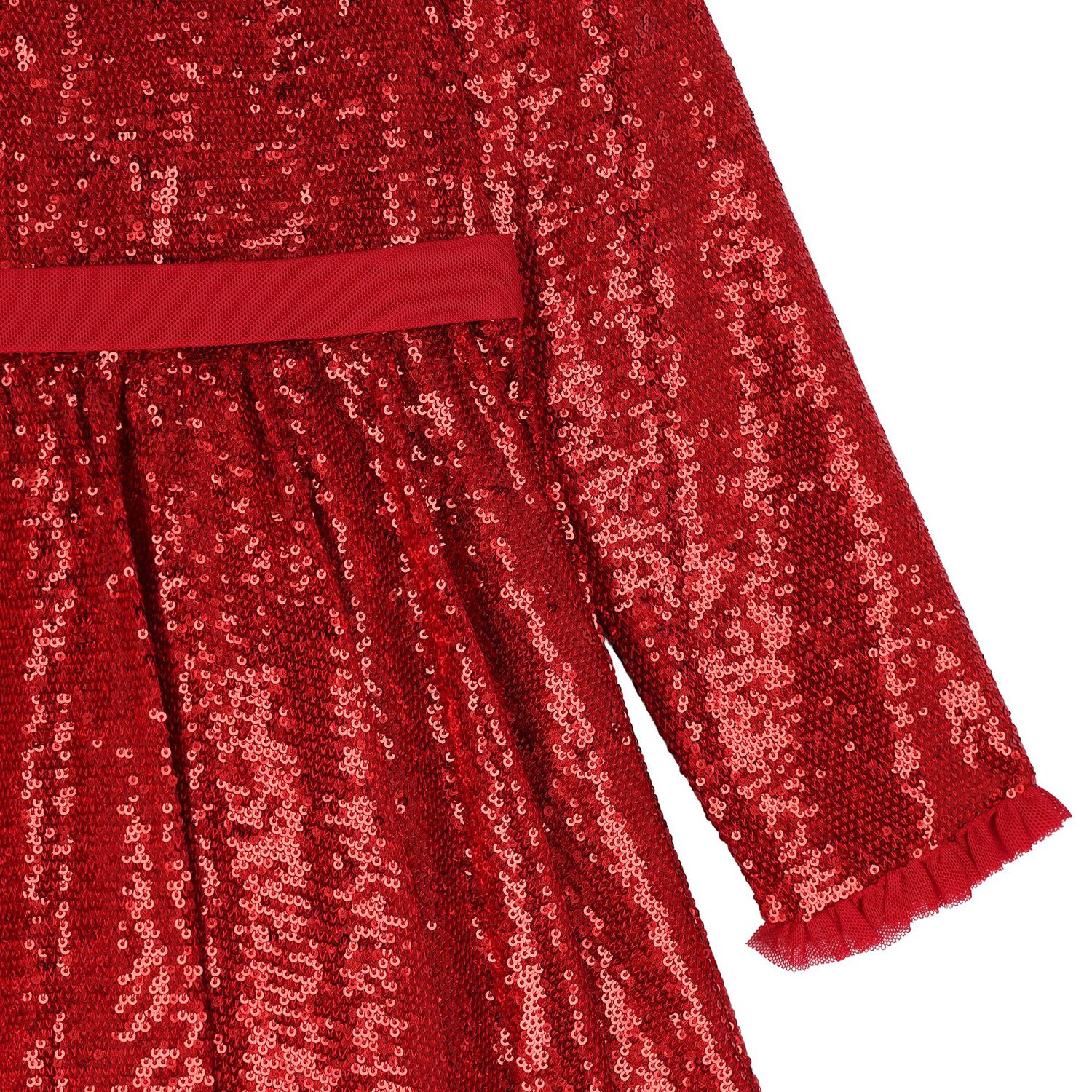 Girls Red Embellished Sequin Dress, 1, hi-res