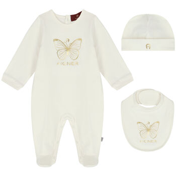 Baby Girls Ivory & Gold Butterfly Logo Babygrow Gift Set