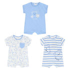 Baby Boys Blue Rompers (3 Pack), 1, hi-res