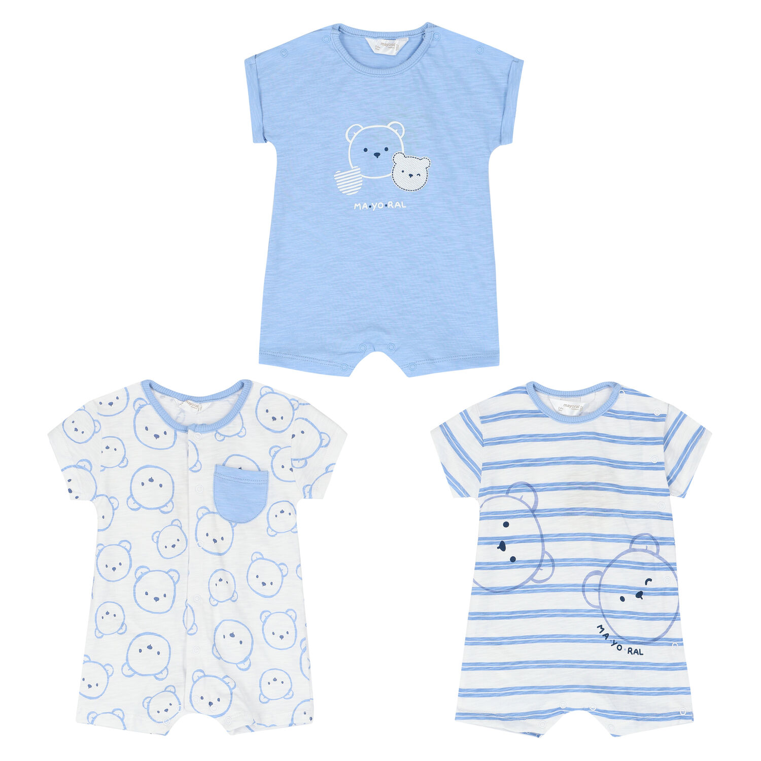 Baby Boys Blue Rompers (3 Pack), 1, hi-res image number null