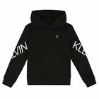 Girls Black Logo Hooded Top, 2, hi-res