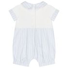 Baby Boys White & Blue Striped Romper, 1, hi-res