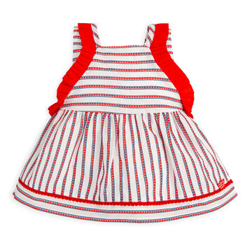Girls White & Red Stiped Dress