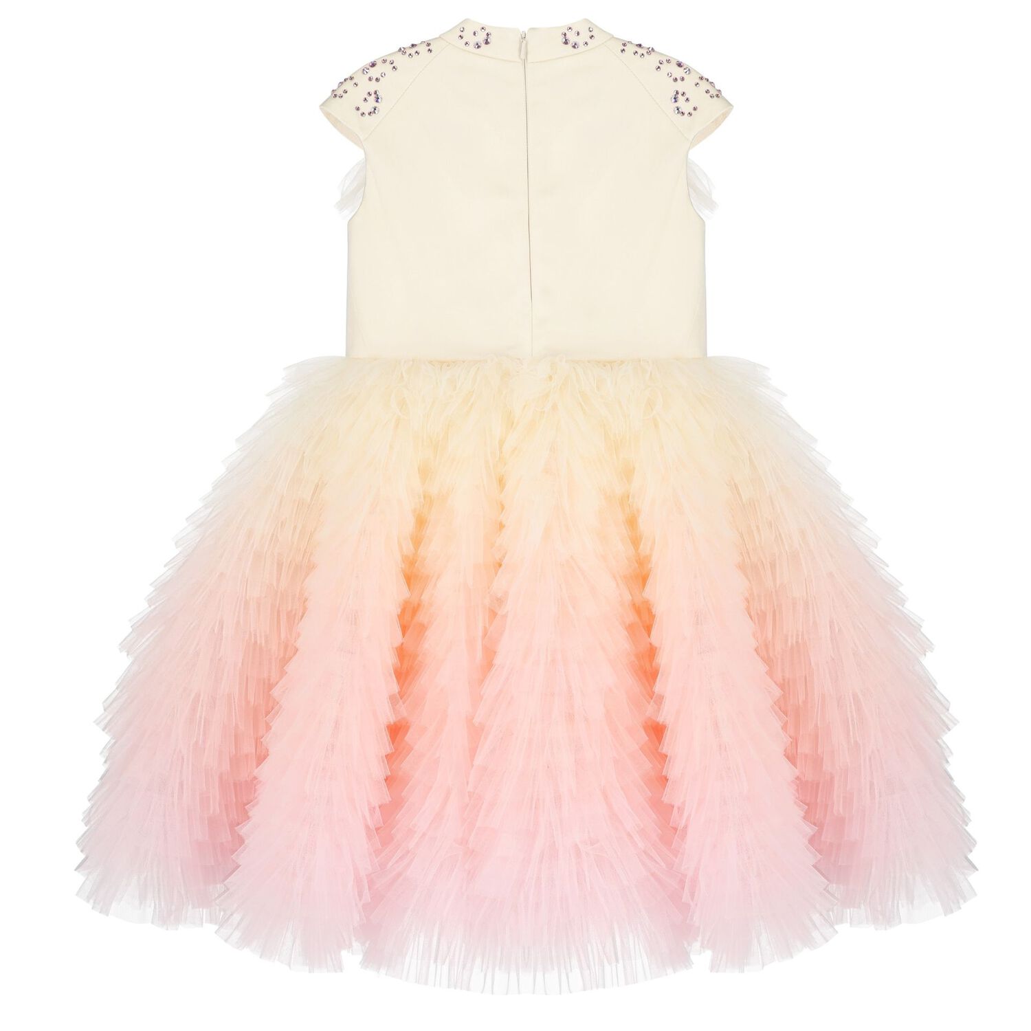 Girls Pink & Yellow Tulle Ruffled Dress, 1, hi-res image number null