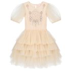 Girls Beige Embellished Tulle Dress, 1, hi-res