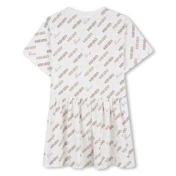 Girls Ivory & Beige Logo Dress