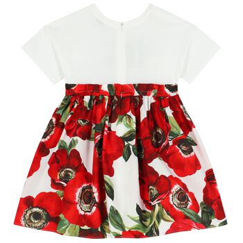 Girls Red & White Floral Dress