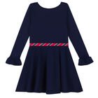 Girls Navy Long Sleeve Dress, 2, hi-res