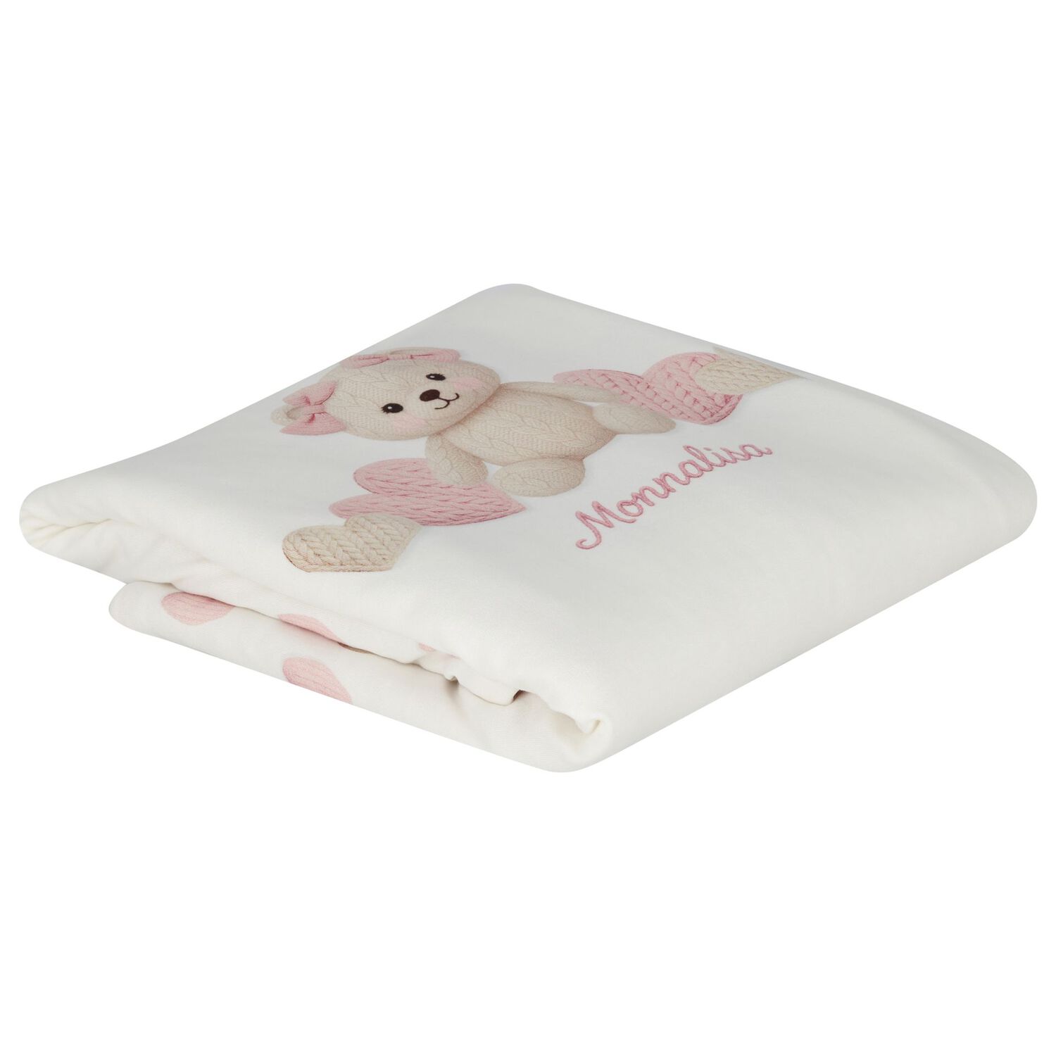 Baby Girls Ivory & Pink Teddy Bear Blanket, 1, hi-res