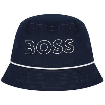 Younger Boys Navy Blue Logo Bucket Hat