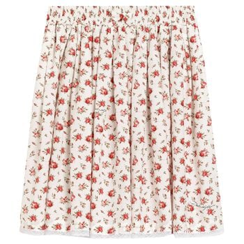 Girls Ivory & Red Roses Skirt