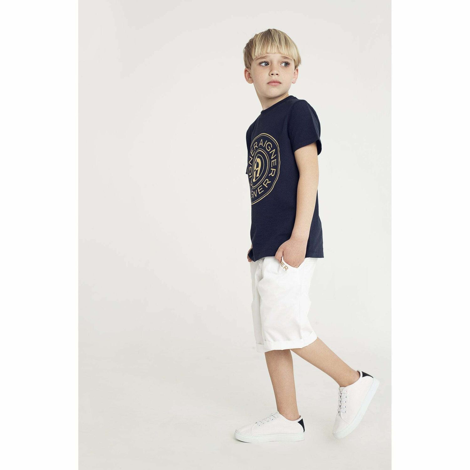Boys White Logo Shorts, 1, hi-res