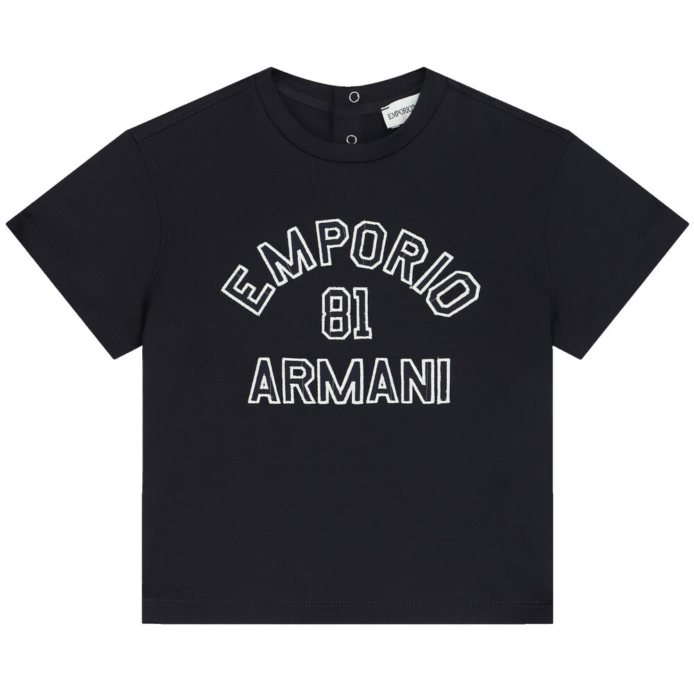 Emporio Armani Younger Boys Navy Blue Logo T-Shirt | Junior Couture