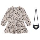 Girls Beige Heart Dress Set, 3, hi-res