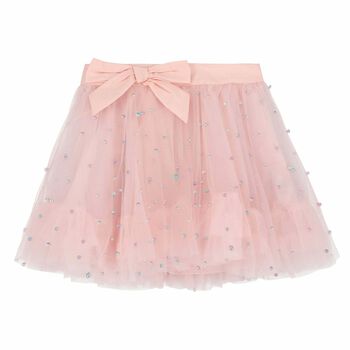 Girls Pink Embellished Tulle Skirt