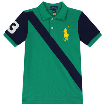 Boys Green & Navy Blue Logo Polo Shirt