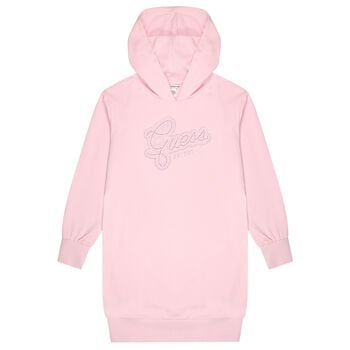 Girls Pink Embellished Logo Hooded Dress