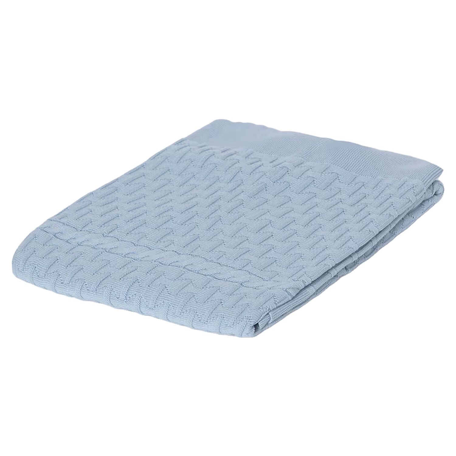 Baby Boys Blue Cable Knit Blanket, 3, hi-res