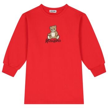 Girls Red Teddy Bear Logo Swearshirt Dress