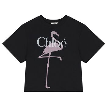 Girls Mini Me Black Flamingo Logo T-Shirt