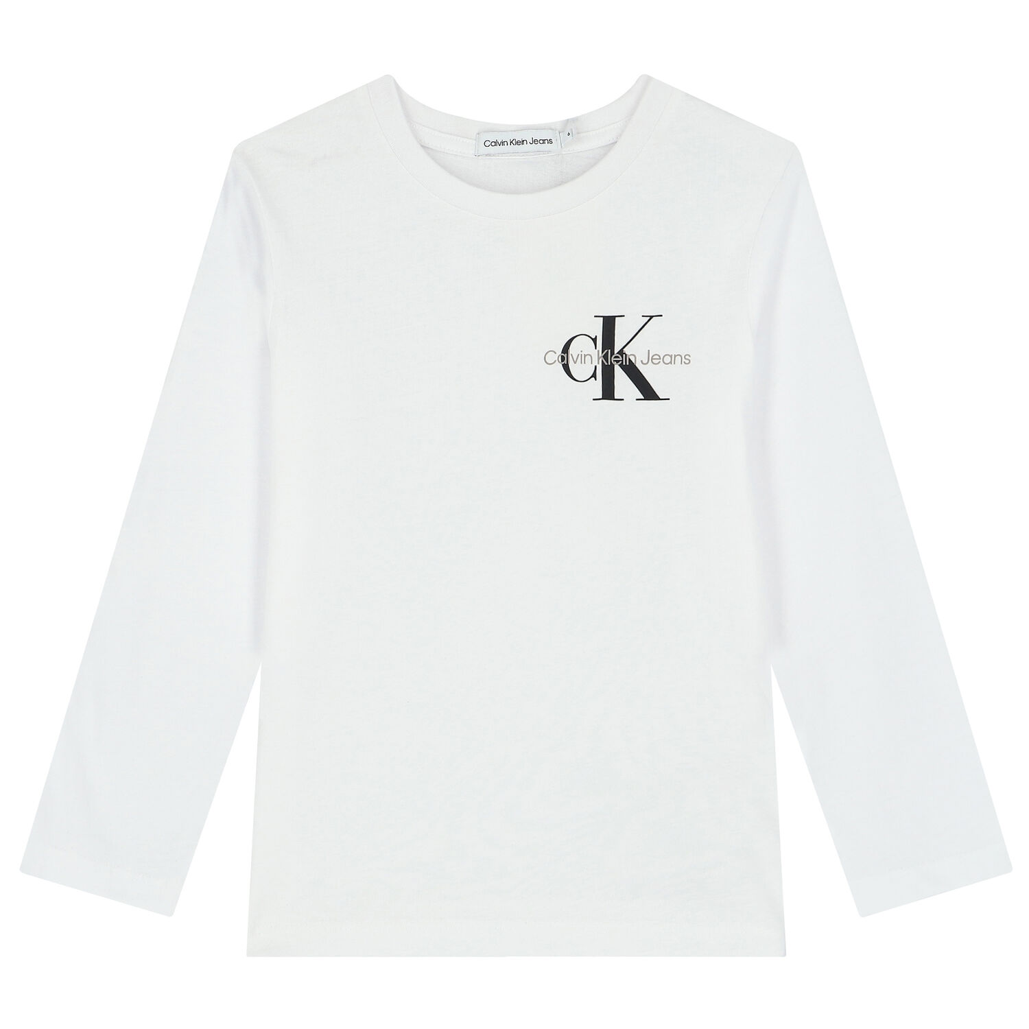Boys White Logo Long Sleeve Top, 3, hi-res