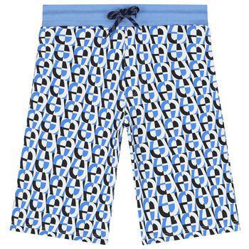 Boys White & Blue Logo Shorts