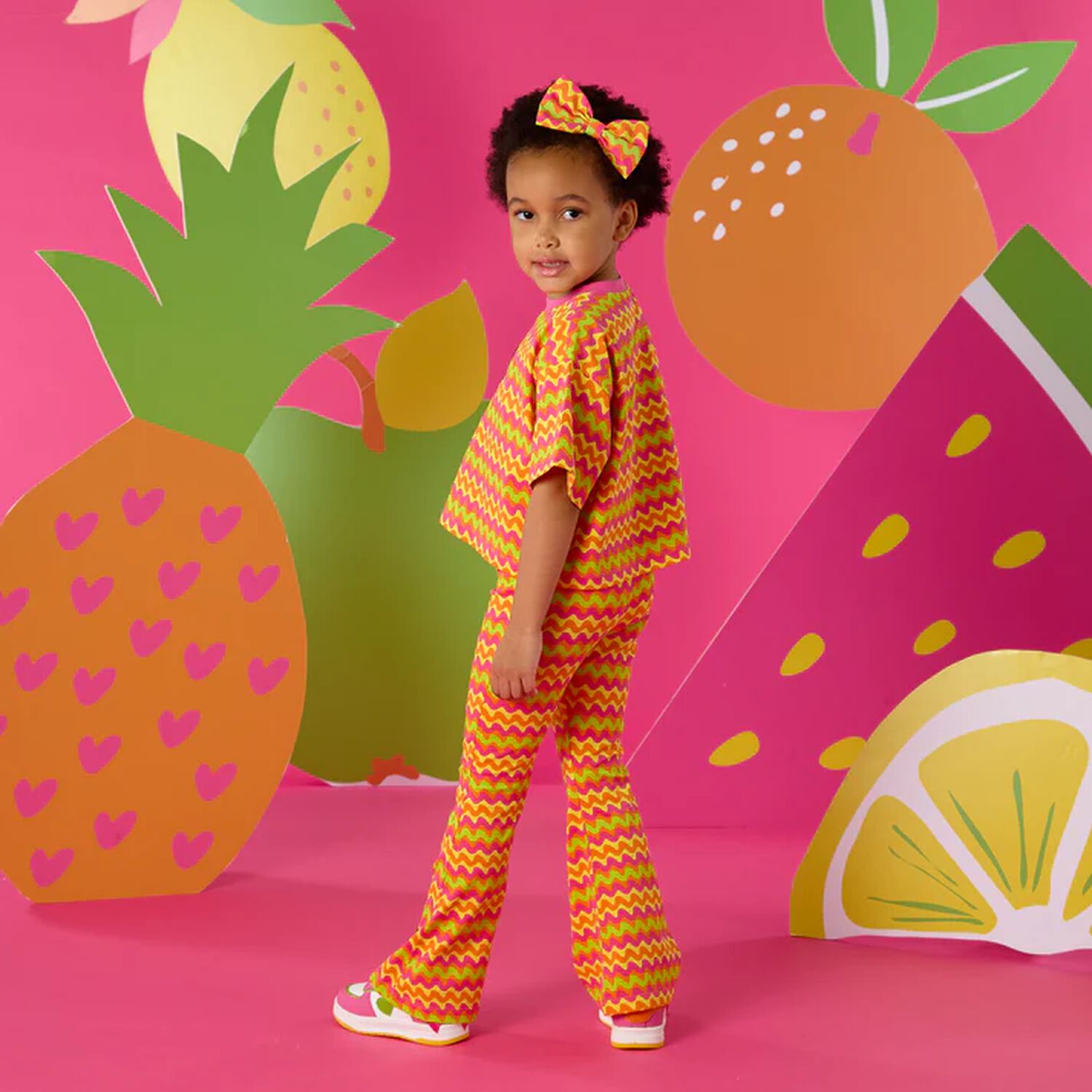 Girls Pink, Orange & Yellow Striped Hair Clip, 1, hi-res