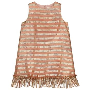 Girls Beige & Gold Striped Dress