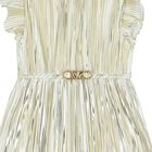 Girls Gold Logo Pleated Dress, 1, hi-res